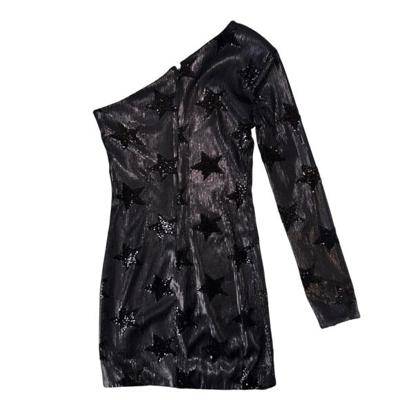 RtA Edie Black One Shoulder Sequin Mini Dress Size 4 Luxury Cocktail Party - Picture 3 of 16